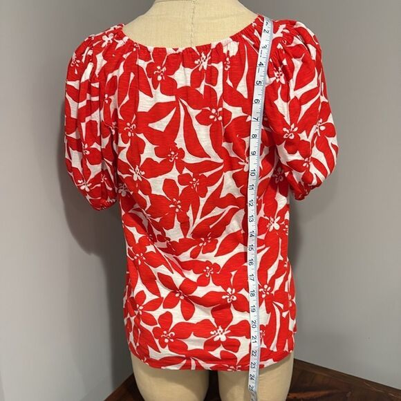 LOFT Plumeria Puff Sleeve Split Neck Top Size XS - Picture 6 of 10